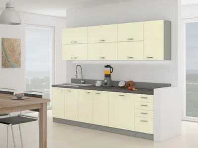 Obrázek produktu pro Kuchyňská linka 260/260 cm SHAN 4 - šedá / lesklá krémová + LED a pracovní deska