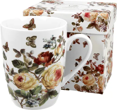 Produktbild von Becher Tasse Porzellan Kaffeebecher Teebecher Vintage Blumen Weiß Neu DUO 380 ml