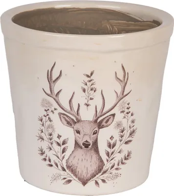 Image de Clayre & Eef Pot de fleurs Ø 17x16 cm Beige Céramique Cerf