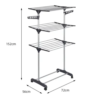 Image de Séchoir à linge Tour à linge Porte-vêtements Pliable Support Roulettes 72*56*152cm