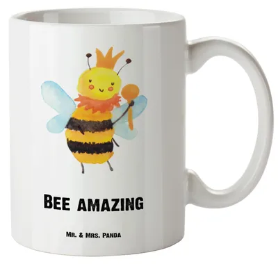 Produktbild von Mr. & Mrs. Panda Teebecher Biene König - Weiß - Geschenk, Große Tasse, jumbotasse, Teetasse, weisse, Riesenkaffeetasse, Keramiktasse