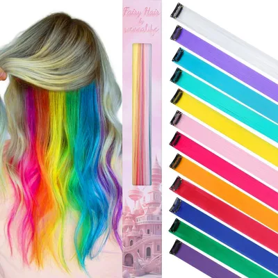 Productafbeelding van Haarspelden met clip, regenboogkleuren, 55 cm lang, recht, 12 stuks, geschikt voor feestjes