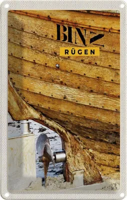 Produktbild von vianmo Blechschild 18x12 cm Binz Rügen Boot Strand Bildmotiv Reisemotiv Abenteuer Reisen Urlaub