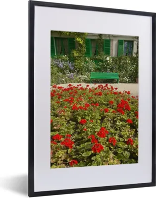 Produktbild von MuchoWow® MuchoWow® Gerahmtes Poster Bank mit Blumen im französischen Garten von Monet in Europa 30x40 cm - Poster mit zchwarzem Bilderrahmen - Wandposter Schlafzimmer