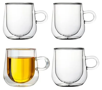 Immagine prodotto di Set di 4 tazze da caffè in vetro a doppia parete, capacità 250 ml