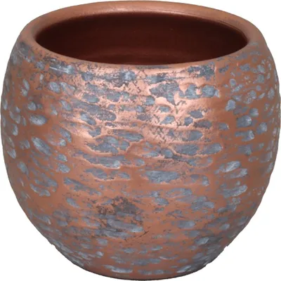 Produktbild von Übertopf Keramik rund bauchig 16x14x14cm kupfer, handmade