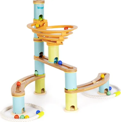 Zdjęcie produktu dla boppi marble run Przyjazny dla środowiska 48-elementowy drewniany labirynt bambusowy dla dzieci z 12 kulkami - zabawka konstrukcyjna dla chłopców i dziewczynek w wieku od 3 lat - zestaw startowy