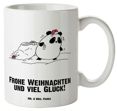 Produktbild von Mr. & Mrs. Panda Teebecher Panda Weihnachten - Weiß - Geschenk, Keramiktasse, großer becher, Große Teetasse, steingut tasse, Pott