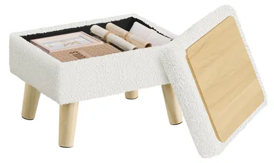 Productafbeelding van SONGMICS Zitkruk met opbergruimte, teddyvacht, 40 x 30 x 29 cm