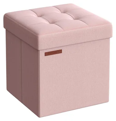 Immagine prodotto di SONGMICS, panca da seduta da 38 cm con spazio contenitore, baule pieghevole, scatola portaoggetti, poggiapiedi, color rosa pastello, modello LSF027R01