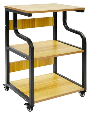 Produktbild von Druckerregal - 3-stöckiger Druckerständer mit Rollen - Mobiler Druckerwagen - 80 kg Tragkraft - Aufbewahrungsregal Homeoffice - Schwarz Hellwalnuss