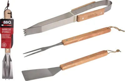 Produktbild von Grillbesteck 3-teilig, Edelstahl,Holzgriff, für Grillen