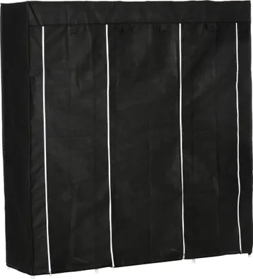 Image de Armoire pliante en non-tissé, avec fermeture à glissière, une tringle à vêtements et 10 étagères, peu encombrante et robuste, 150 x 43 x 162,5 cm