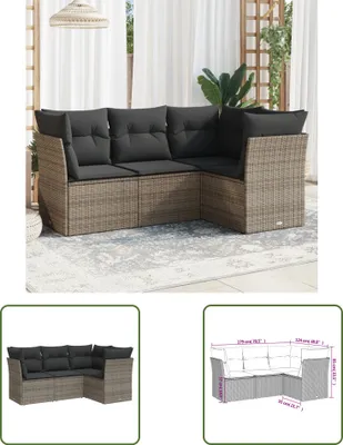 Produktbild von The Living Store 4-tlg. Garten-Sofagarnitur mit Kissen Grau Poly Rattan