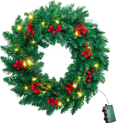 Productafbeelding van Kerstkrans MagicHome Kerst, 20xLED warm wit, IP20, 3xAA, 45 cm
