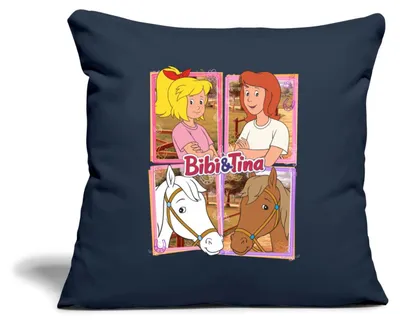 Produktbild von Spreadshirt Bibi Und Tina Mit Amadeus Und Sabrina Porträts Kissenbezug 45x45 cm, One size, Navy