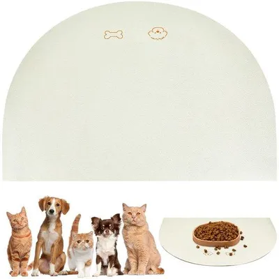 Produktbild von Hundematte für Hunde und Katzen, 40 x 50 cm, Wasserdichter Futtermatte, Grip-Matte, Faux-Leder (Beige)