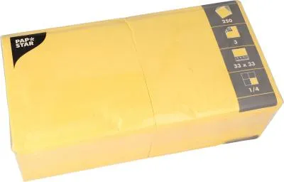 Produktbild von Servietten, 3-lagig 1/4-Falz 33 cm x 33 cm gelb