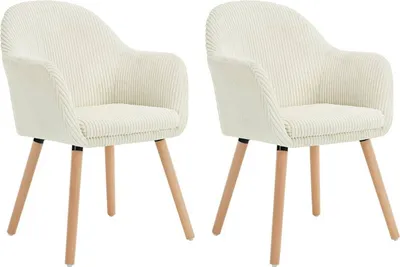 Two beige armchairs with wooden legs are shown against a white background.