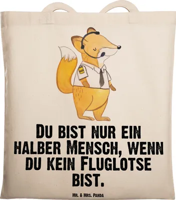 Produktbild von Mr. & Mrs. Panda Tote Bag Fluglotse Herz - Transparent - Geschenk, Laptoptasche, dokumententasche, Schultasche, Beruf, Ausbildung, canvas tasche, Spruch, Lustig