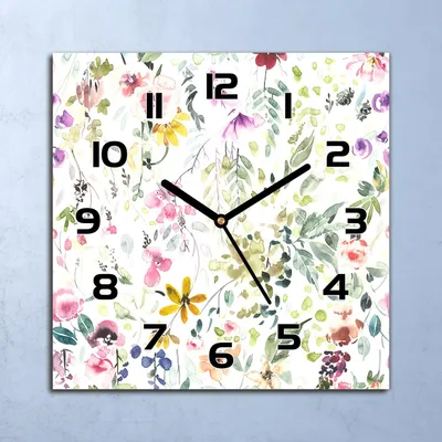 Produktbild von Wanduhr Echt-Glas-Küchenuhr Bunte Blumen Blätter Quarz 30x30 Deko Bilder
