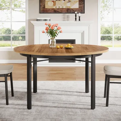 Produktbild von Tribesigns Runder Esstisch für 4-6 Personen, 120 cm Küchentisch Esszimmertisch mit soliden Metallbeinen, Kreis Esstisch für Esszimmer, Küche