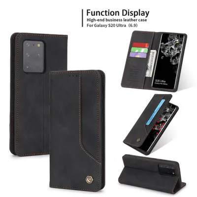 Obrázek produktu pro RetroPolyuretankožené pouzdro pro Samsung Galaxy S20 Ultra peněženkový design pouzdro s držákem na karty a stojánkem černé