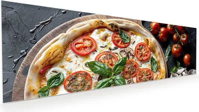 Produktbild von Glasbild 120x40cm in XXL für Wohnzimmer, Schlafzimmer Motiv Pizza mit Tomaten