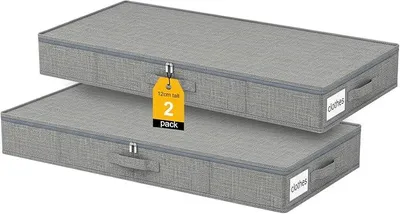 Productafbeelding van PolkaHome® 2-delige set opbergboxen onder het bed, opvouwbaar, 12 cm hoog