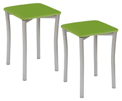 Obrázok produktu pre ASTIMESA Dva kuchynské stoličky s okrúhlymi nohami a zeleným čalúnením z umelého materiálu.