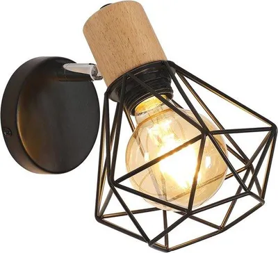 Productafbeelding van Vintage industriële wandlamp 360° draaibaar - Houten en metalen E27 kooilamp voor slaapkamer, gang en woonkamer Max 60W