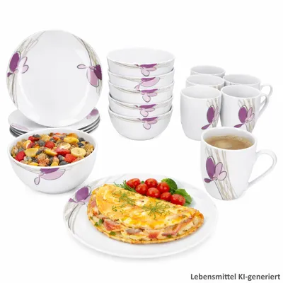 Produktbild von Viola 18tlg Frühstücksset Porzellan Teller Becher Müslischale Blumen