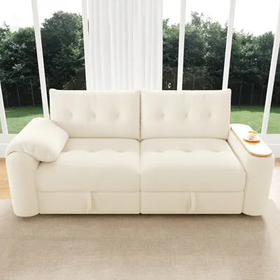 Produktbild von MODFU Sofa 2-Sitze mit Stauraum,Modulares Sofa mit Kopfstützen und integriertem Beistelltisch,platzsparende Schlafcouch,Beige