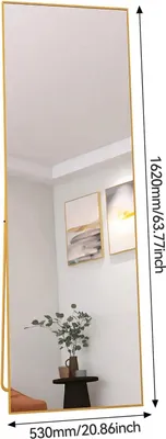 Produktbild von Ganzkörperspiegel - Stand- und Wandspiegel - 150 x 40 cm - Aluminiumrahmen - Freistehend oder Wandmontage - Sicher und stabil - Schwarz