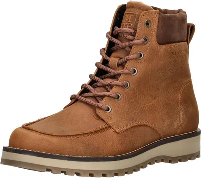 A single brown boot is shown against a white background.