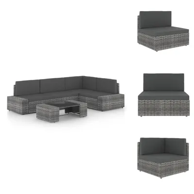 Produktbild von vidaXL 5-tlg. Garten-Lounge-Set mit Kissen Grau Poly Rattan -  Gartenmöbel-Sets