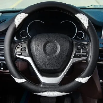 Immagine prodotto di Copertura per volante Famanu, bianca - in pelle, antiscivolo, traspirante, per auto
