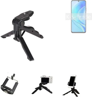 Produktbild von K-S-Trade Stativ Tisch-Ständer Dreibein Handy-Stativ Ständer kompatibel mit Huawei nova Y70 Plus Mini-Stativ Smartphone Tripod Handy-Stativ aus