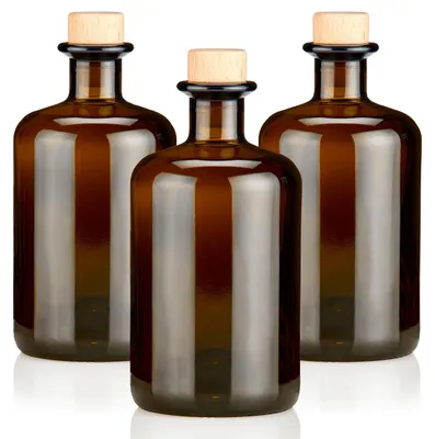 Produktbild von Apothekerflaschen braun 500ml Holzkorken natur, 3 elegante Braunglas Flaschen leer 0,5l