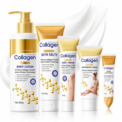 Produktbild von Hautpflege Set 5-teilig mit Bodylotion, Handcreme, Fußcreme, Badesalz, Enthaarungscreme