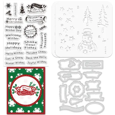 Productafbeelding van Stempelset, stansmallen en sjablonen voor het aanbrengen van kleurenlagen - Wintermotieven - Knutselaccessoires voor papierdecoratie