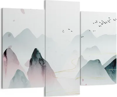Produktbild von Bild auf Leinwand - Leinwandbild - 3 Teile - Berge Vögel Modern - 130x100cm - Wand Bild - Wanddeko - Wandbilder - Leinwanddruck - Bilder - Wanddekoration - Leinwand bilder - Wandbild - CB130x100-4822
