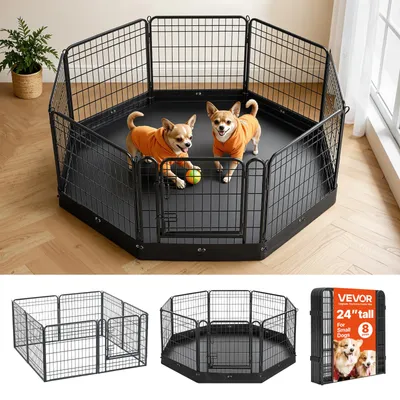 Productafbeelding van VEVOR Puppyren, puppyren, puppyhekwerk, 61 cm, 8-delig, met bodemmat, geschikt voor kleine honden, katten en andere kleine dieren. Opvouwbaar, gemaakt van metaal. Door de verschillende vormen veelzijdig inzetbaar