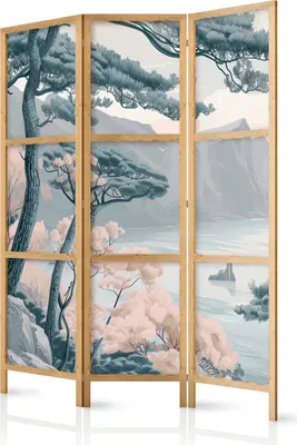 Obrázok produktu pre Japonský paraván Krajina 135x172 cm 3-dielny sivý