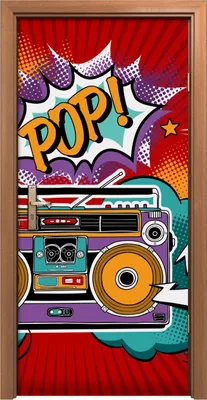Produktbild von Türposter 90x200 cm Türaufkleber Türtapete Türfolie Klebefolie Pop Kunst Boombox Radio im Stil