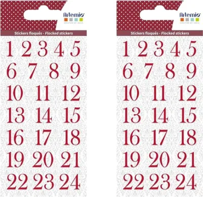 Produktbild von Rot beflockte Zahlenaufkleber für den Adventskalender