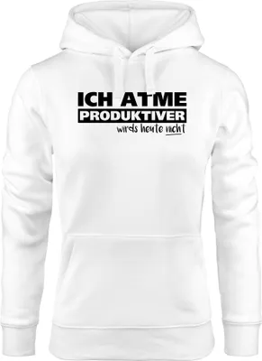 Produktbild von Damen Hoodie mit Spruch Ich atme produktiver wird`s heute nicht Moonworks® weiß M