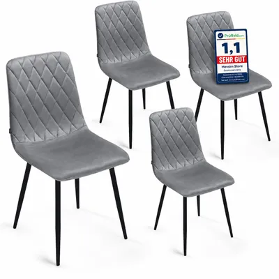 Produktbild von Lina® Elisia Esszimmerstuhl im modernen Design - Samt - Bequemer Stuhl für Ihr Esszimmer, hochwertiger Stoff, ergonomische Form - 4er Set - Grau, KI-generiertes Bild