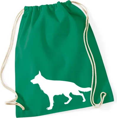 Produktbild von Huuraa Turnbeutel Deutscher Schäferhund Silhouette 12 Liter Kelly Green Baumwolle Rucksack Geschenkidee