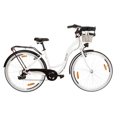 Produktbild von Goetze Mood 28 Zoll City Bike, 18 Zoll ALU Tiefeinsteigerrahmen, 7-Gang Shimano, V-Bremse, LED-Beleuchtung, Komfortsattel, Rattankorb